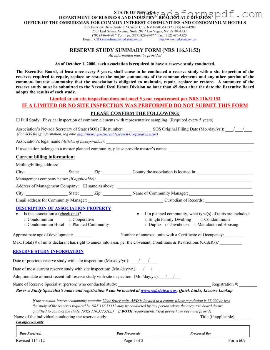 Blank Nevada 609 Template