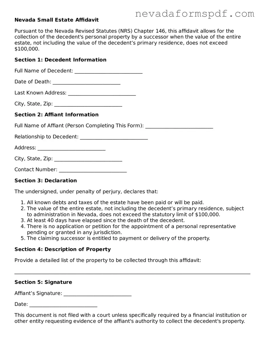 Small Estate Affidavit Template for Nevada State