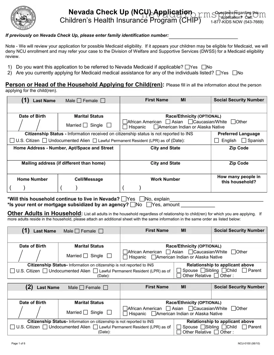 Blank Nevada Check Up Template