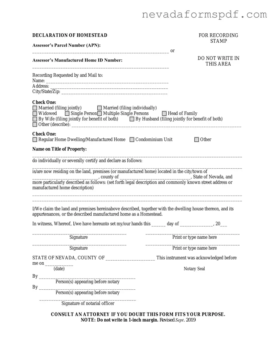 Blank Nevada Homestead Template