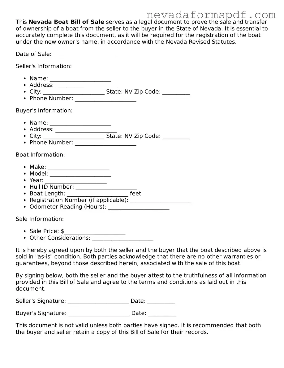 Boat Bill of Sale Template for Nevada State