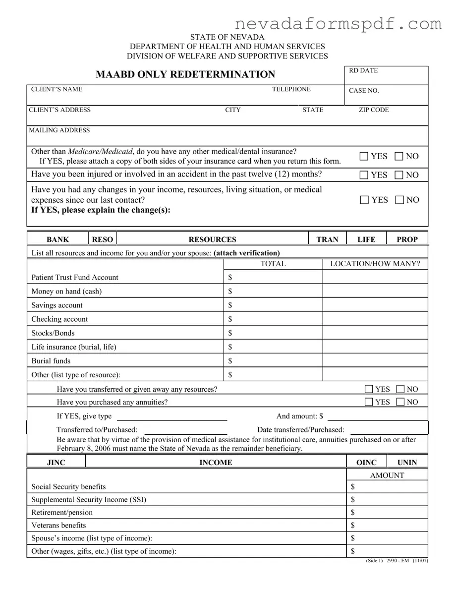 Blank Nevada Medicaid Redetermination Template