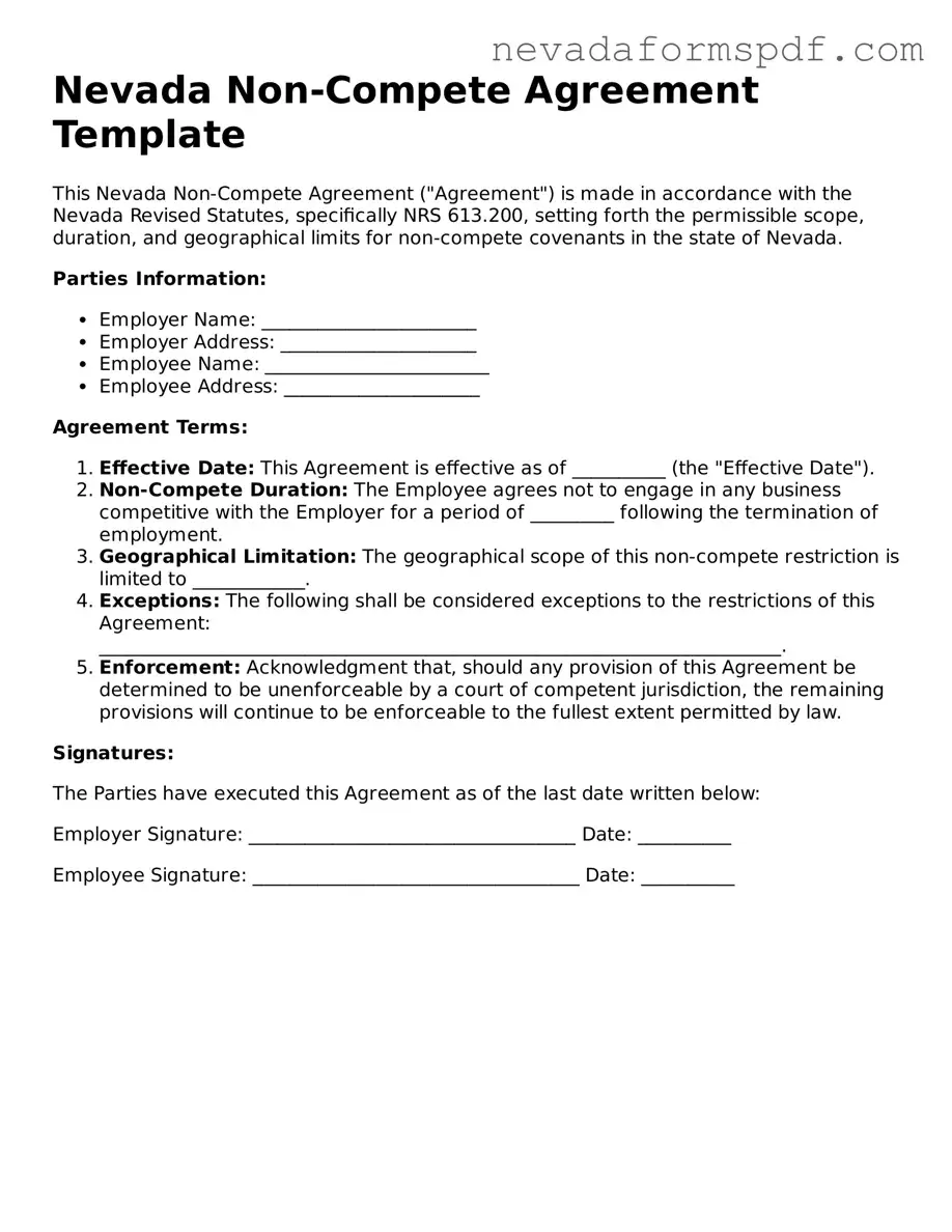 Non-compete Agreement Template for Nevada State