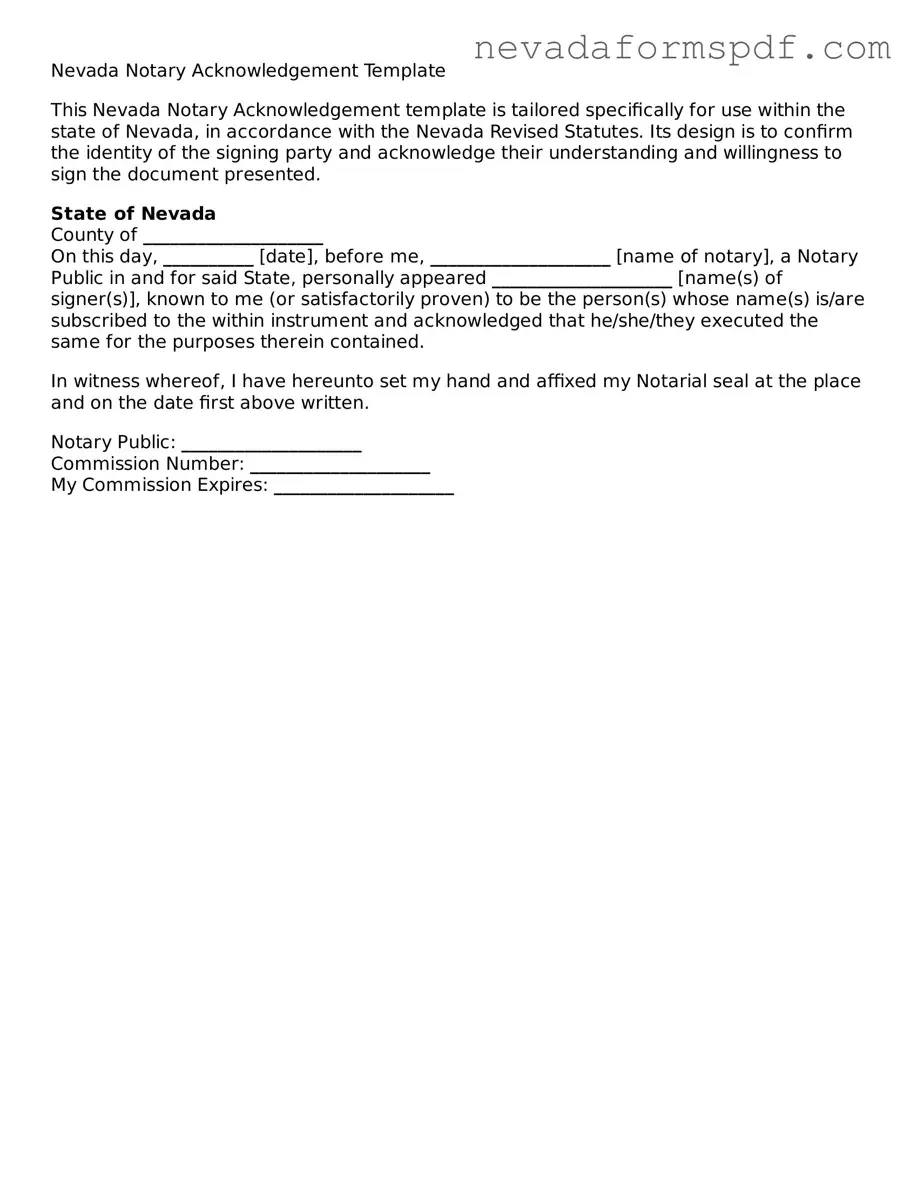 Notary Acknowledgement Template for Nevada State