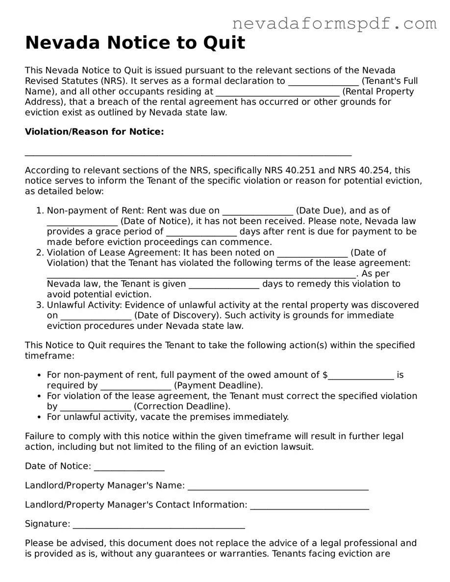 Notice to Quit Template for Nevada State