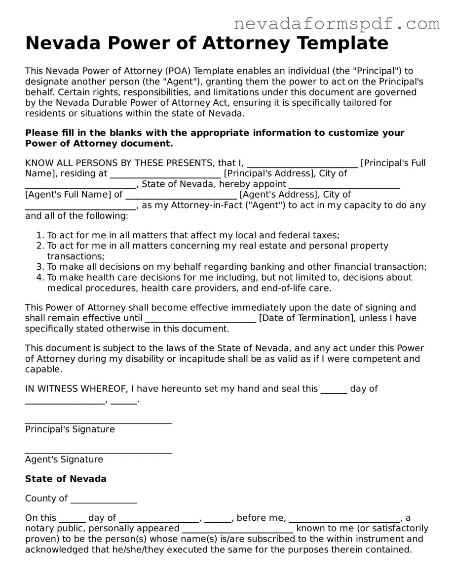 Power of Attorney Template for Nevada State