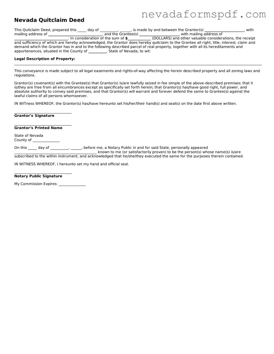 Quitclaim Deed Template for Nevada State