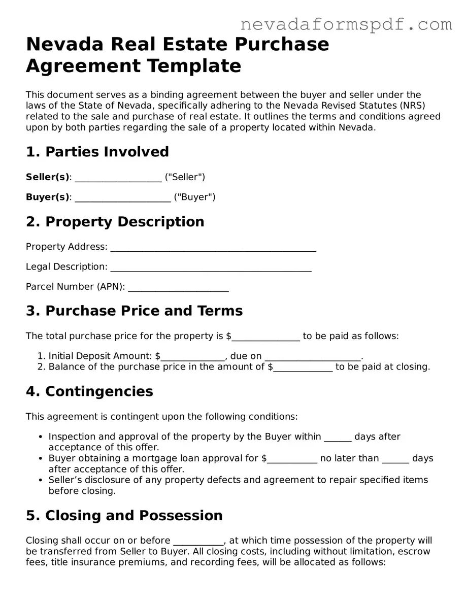 Real Estate Purchase Agreement Template for Nevada State
