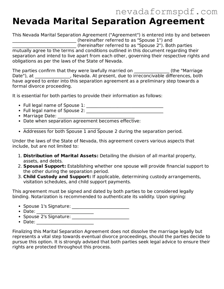Marital Separation Agreement Template for Nevada State