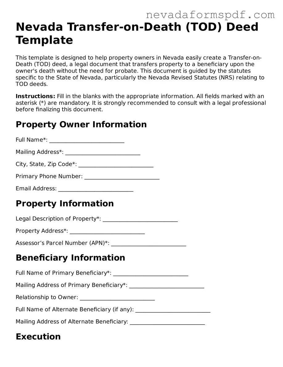 Transfer-on-Death Deed Template for Nevada State