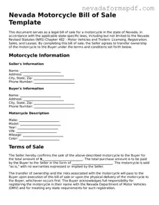 Motorcycle Bill of Sale Template for Nevada State