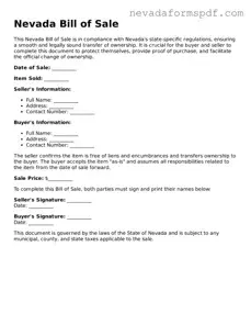 Bill of Sale Template for Nevada State
