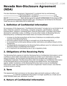 Non-disclosure Agreement Template for Nevada State