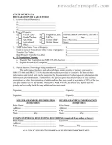 Blank Nevada Declaration Of Value Template