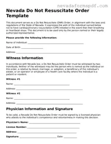 Do Not Resuscitate Order Template for Nevada State