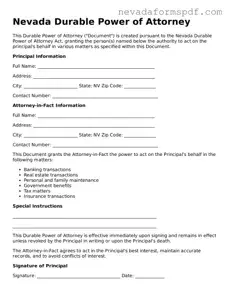 Durable Power of Attorney Template for Nevada State