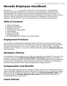 Employee Handbook Template for Nevada State