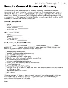 General Power of Attorney Template for Nevada State