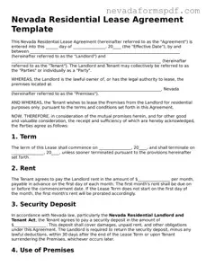 Residential Lease Agreement Template for Nevada State