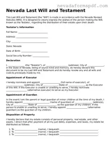 Last Will and Testament Template for Nevada State
