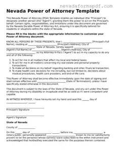 Power of Attorney Template for Nevada State