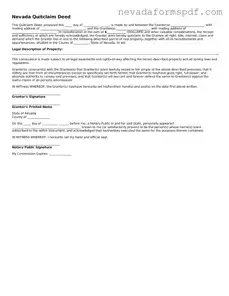 Quitclaim Deed Template for Nevada State