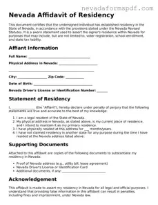 Affidavit of Residency Template for Nevada State
