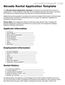 Rental Application Template for Nevada State