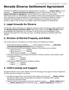 Divorce Settlement Agreement Template for Nevada State