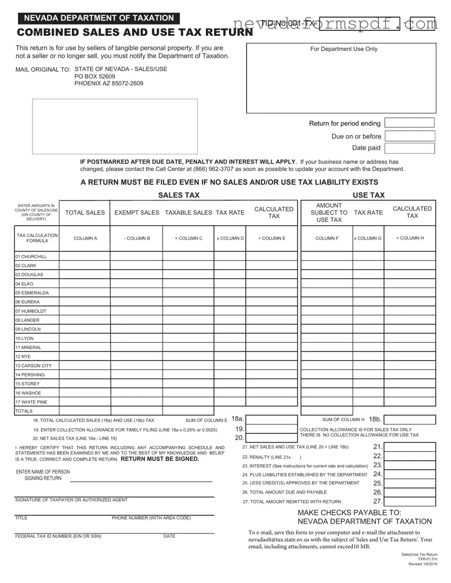 Blank State Nevada Tax Template