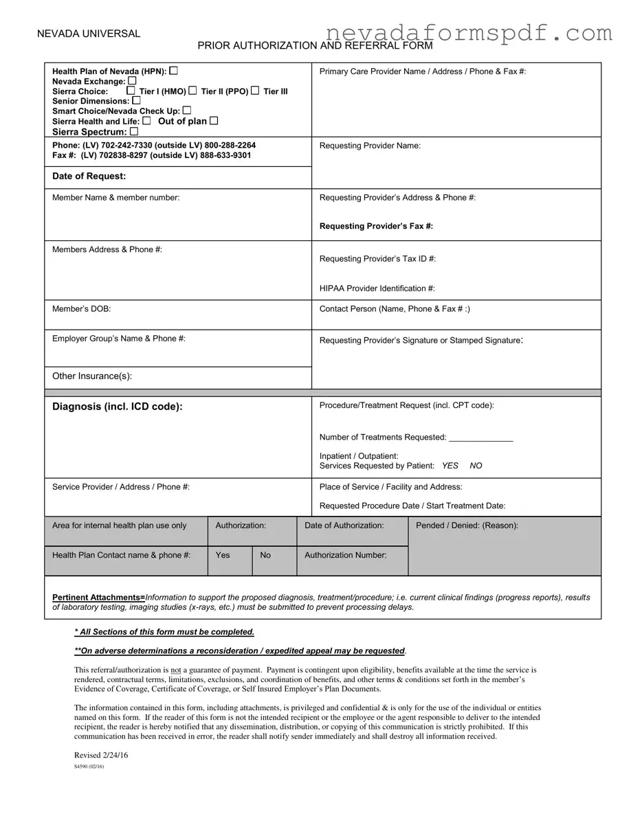 Blank Universal Referral Nevada Template